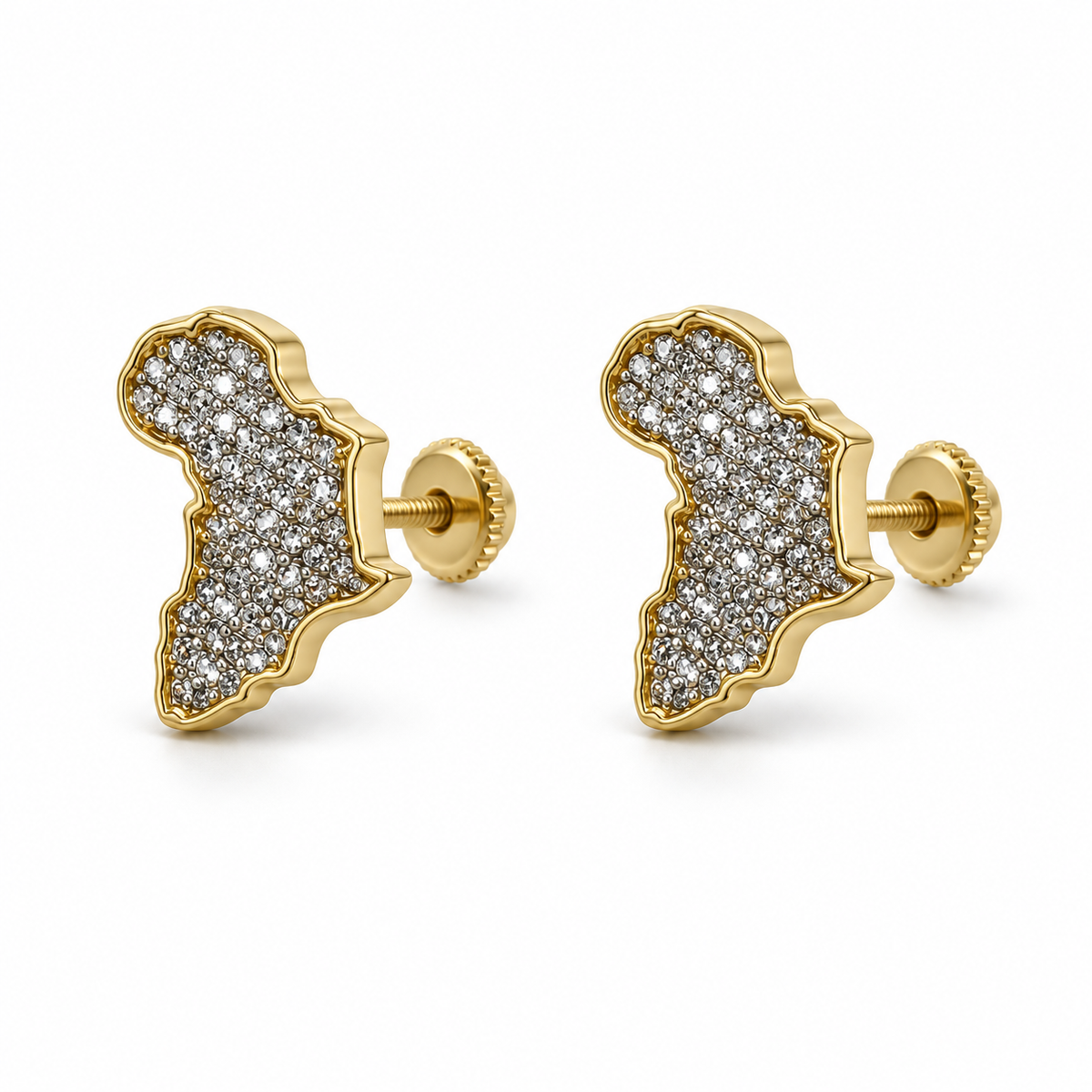 10K Gold Diamond Africa Earrings 10mm (Screwback) - 45 degree view