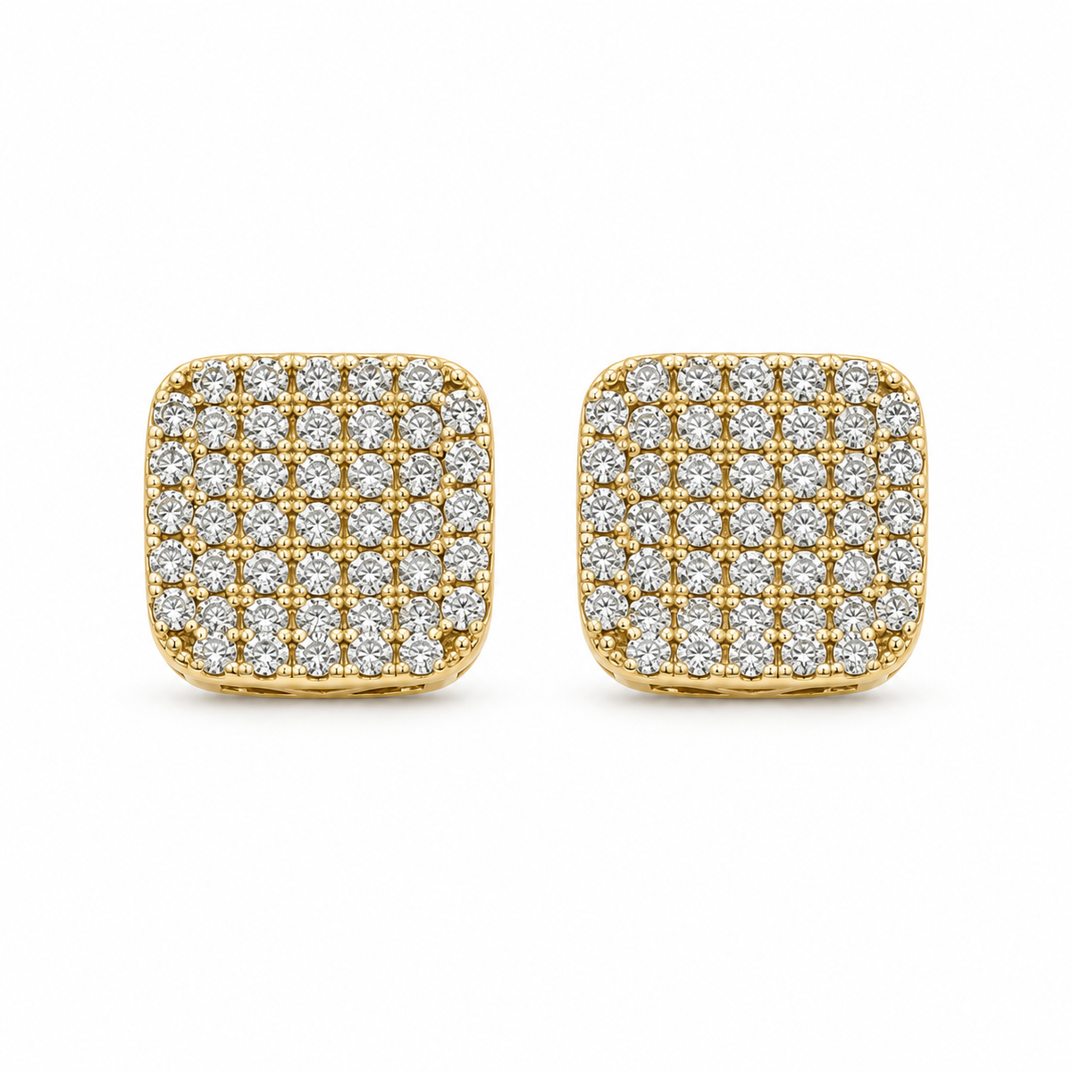 10K Gold Diamond CornerStone Earrings - front view
