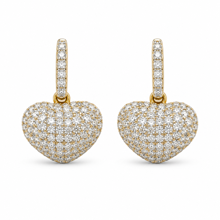 10K Gold Diamond Dangling Heart Stud Earrings — 10K real gold jewelry from STF Diamonds, Los Angeles