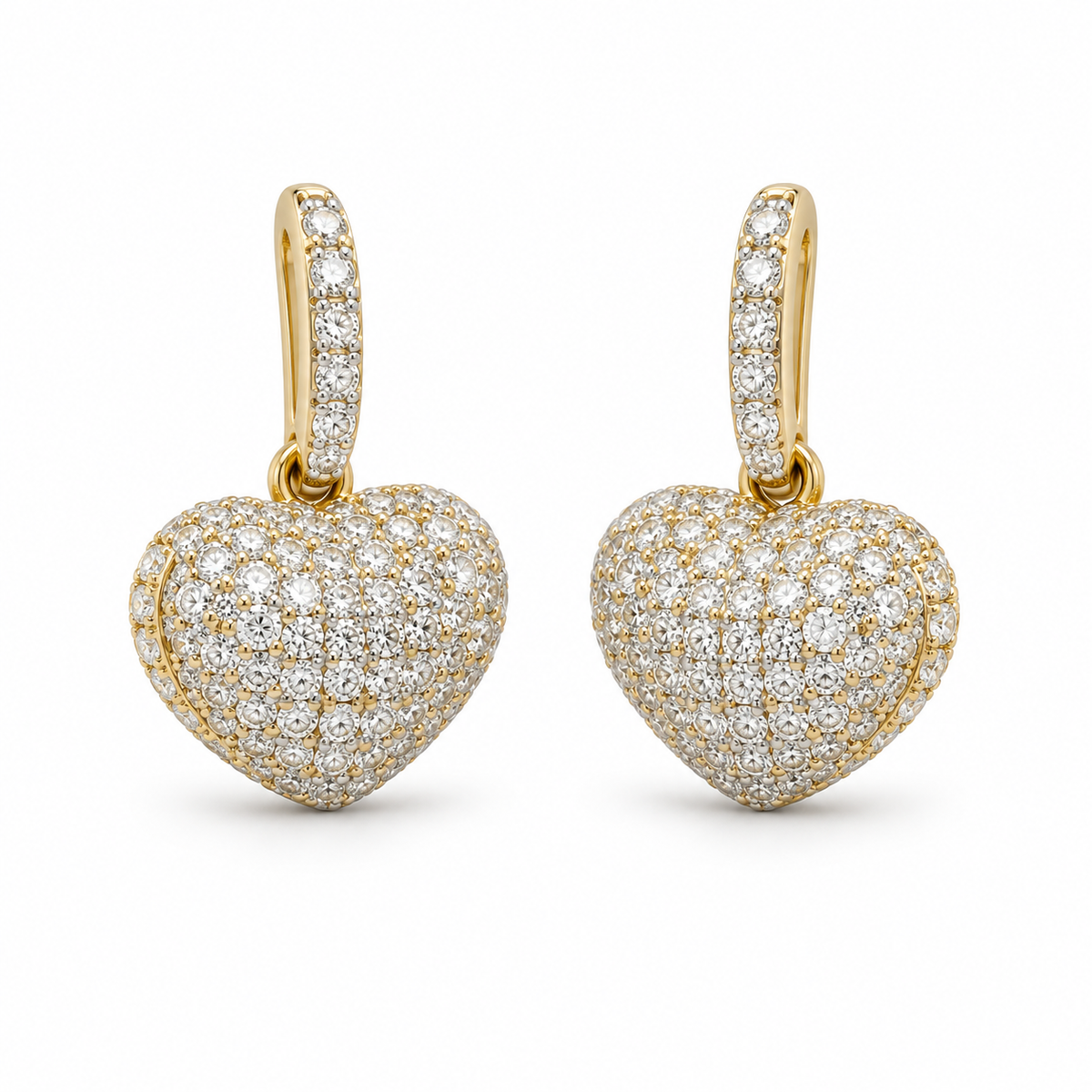 10K Gold Diamond Dangling Heart Stud Earrings - 45 degree view