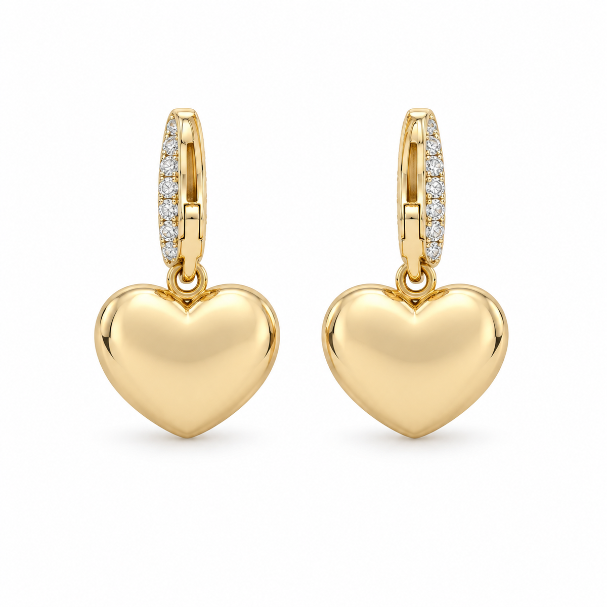10K Gold Diamond Dangling Heart Stud Earrings - back view