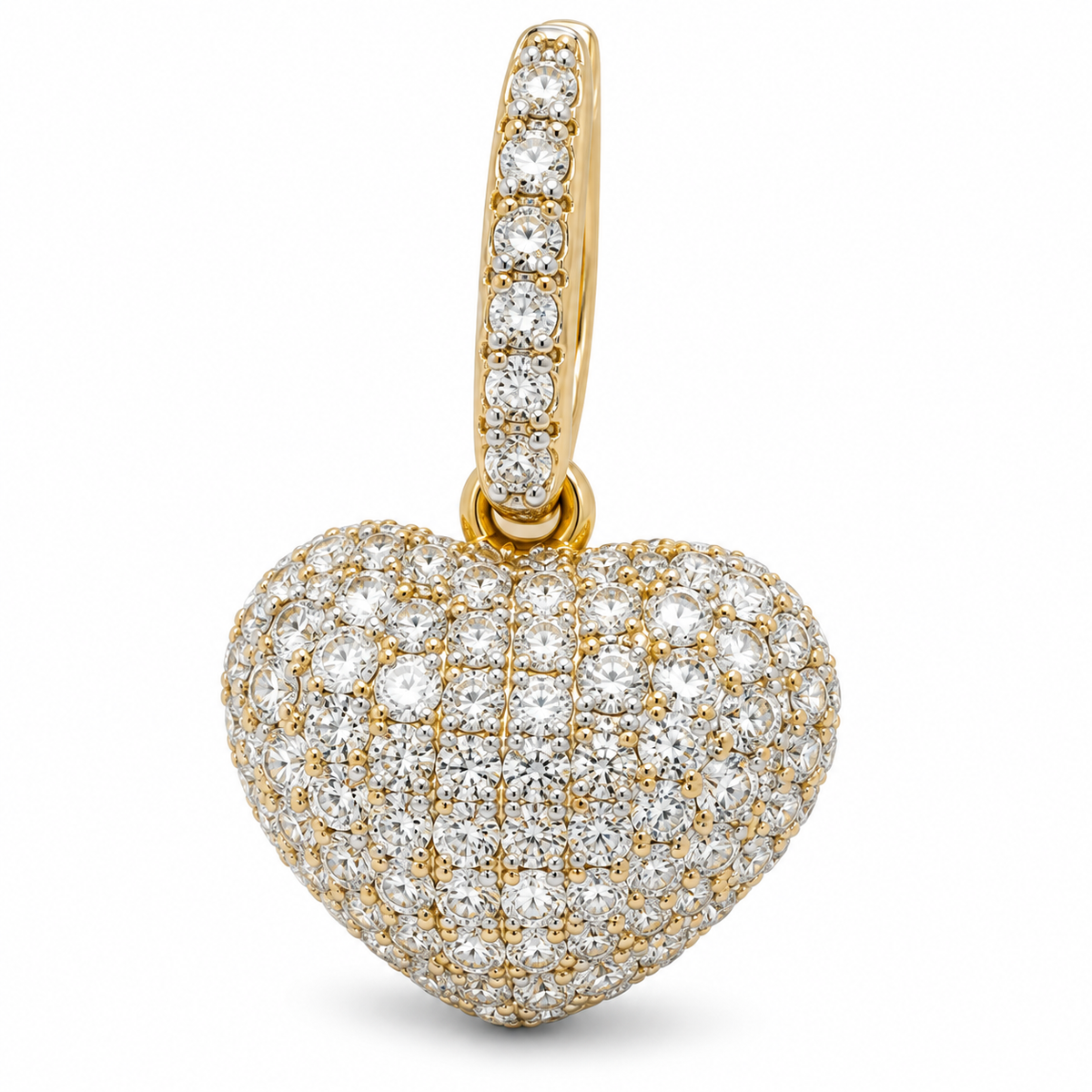10K Gold Diamond Dangling Heart Stud Earrings - macro detail
