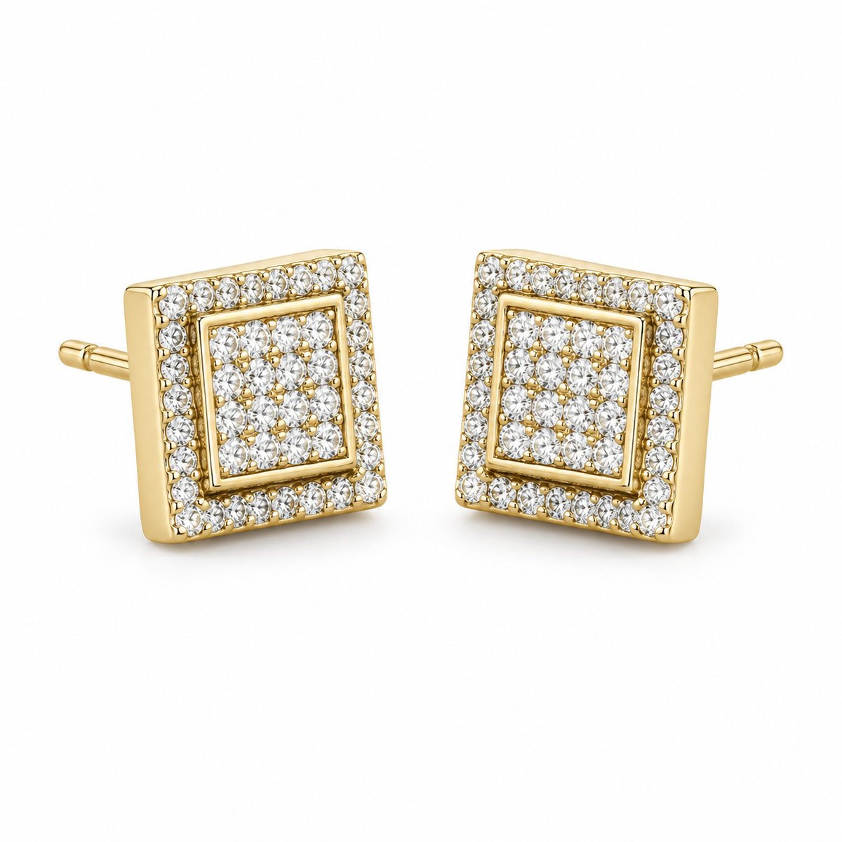 10K Gold Diamond Double Lined Earrings (S) - 45 degree view