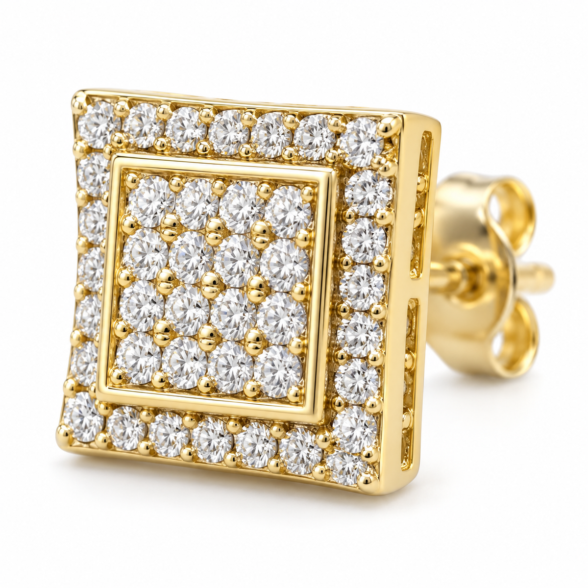10K Gold Diamond Double Lined Earrings (S) - macro detail