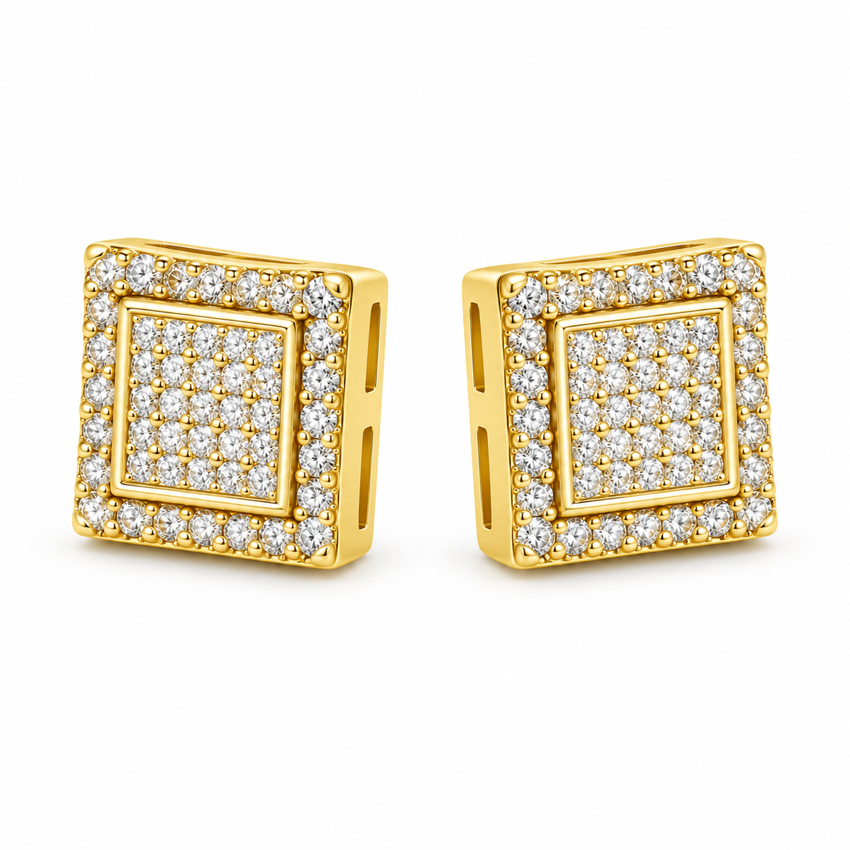 10K Gold Diamond Double Lined Earrings (m) - 45 degree view