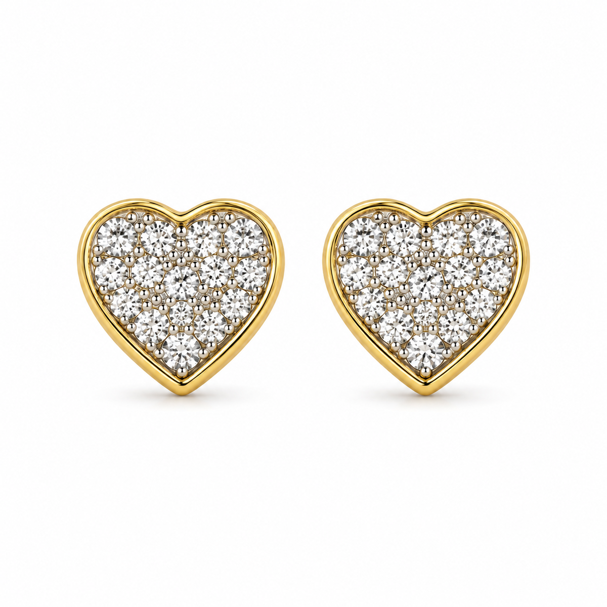 10K Gold Diamond Forever Hearts Earrings - front view