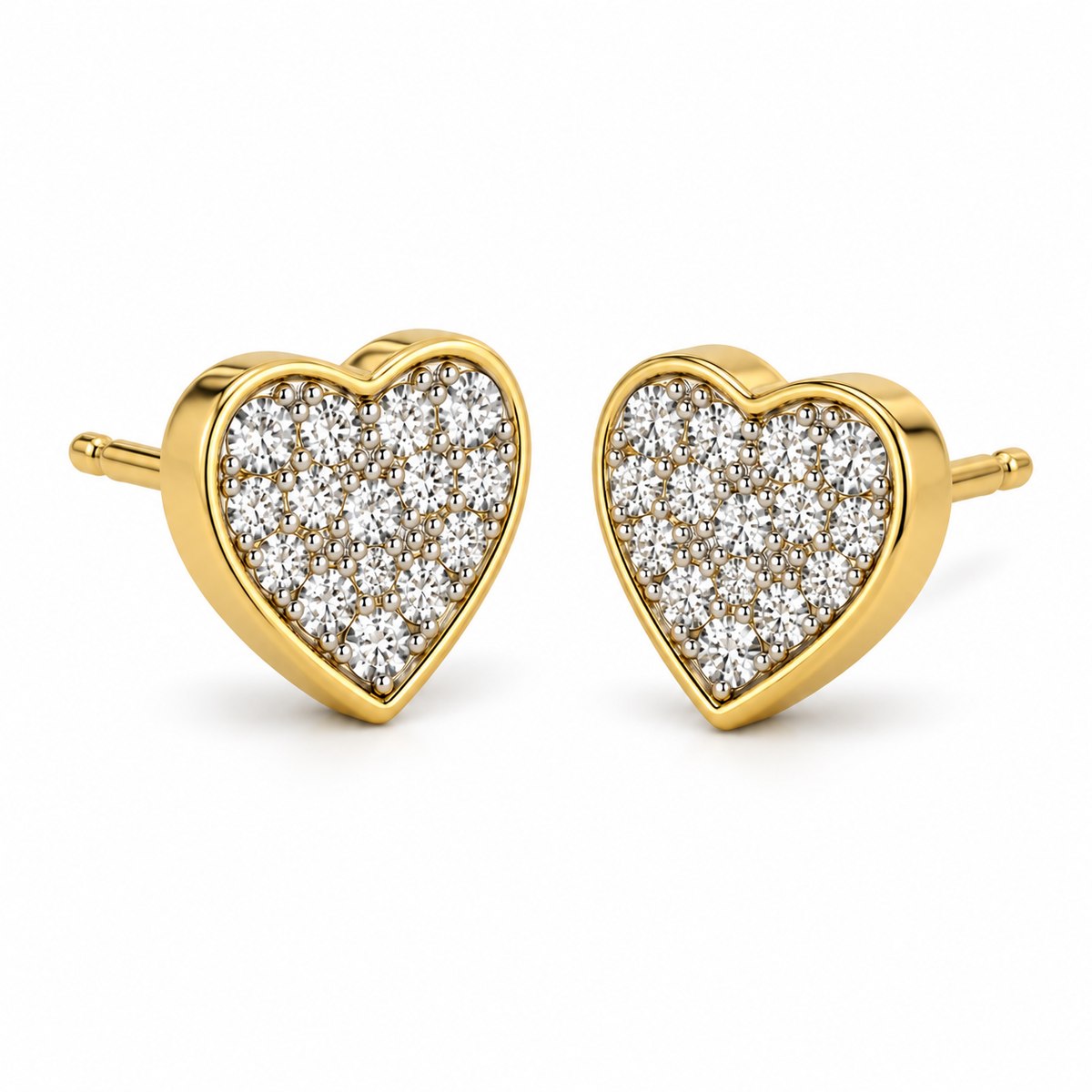 10K Gold Diamond Forever Hearts Earrings - 45 degree view