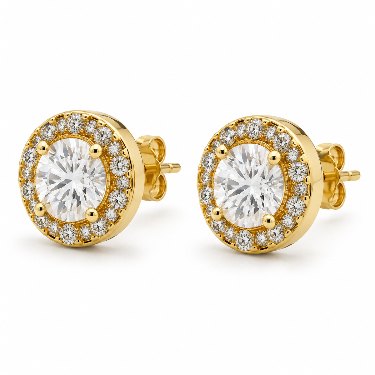 10K Gold Diamond Fusion Round Earrings - 45 degree view