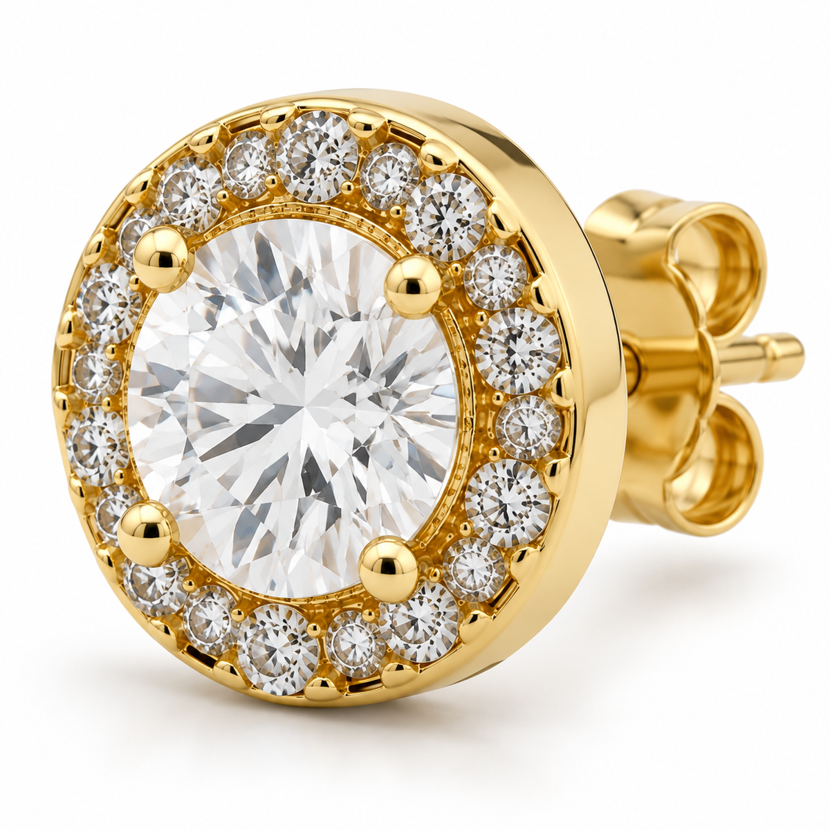 10K Gold Diamond Fusion Round Earrings - macro detail