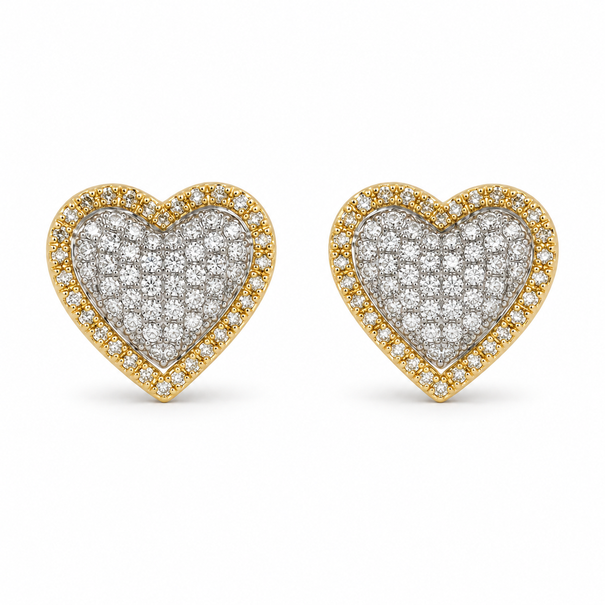 10K Gold Diamond Halo Heart Earrings - front view
