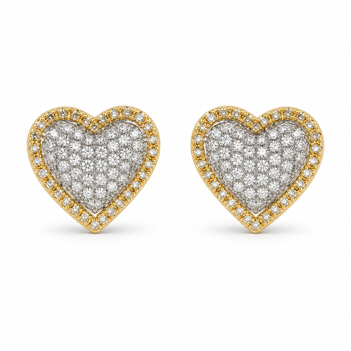 10K Gold Diamond Halo Heart Earrings — 10K real gold jewelry from STF Diamonds, Los Angeles