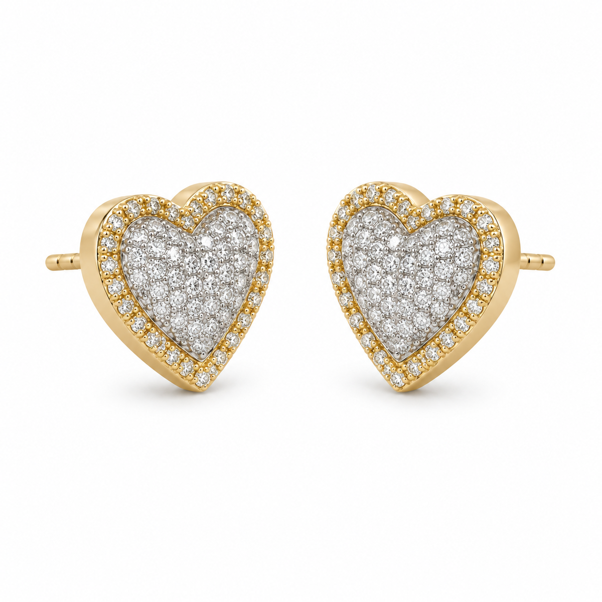 10K Gold Diamond Halo Heart Earrings - 45 degree view