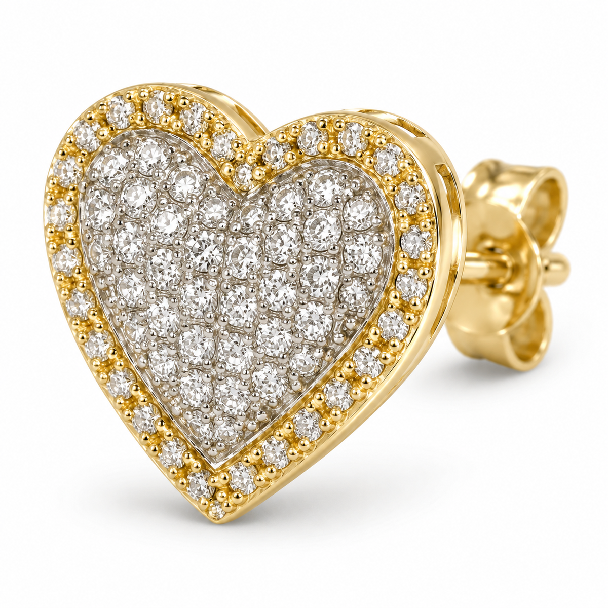 10K Gold Diamond Halo Heart Earrings - macro detail