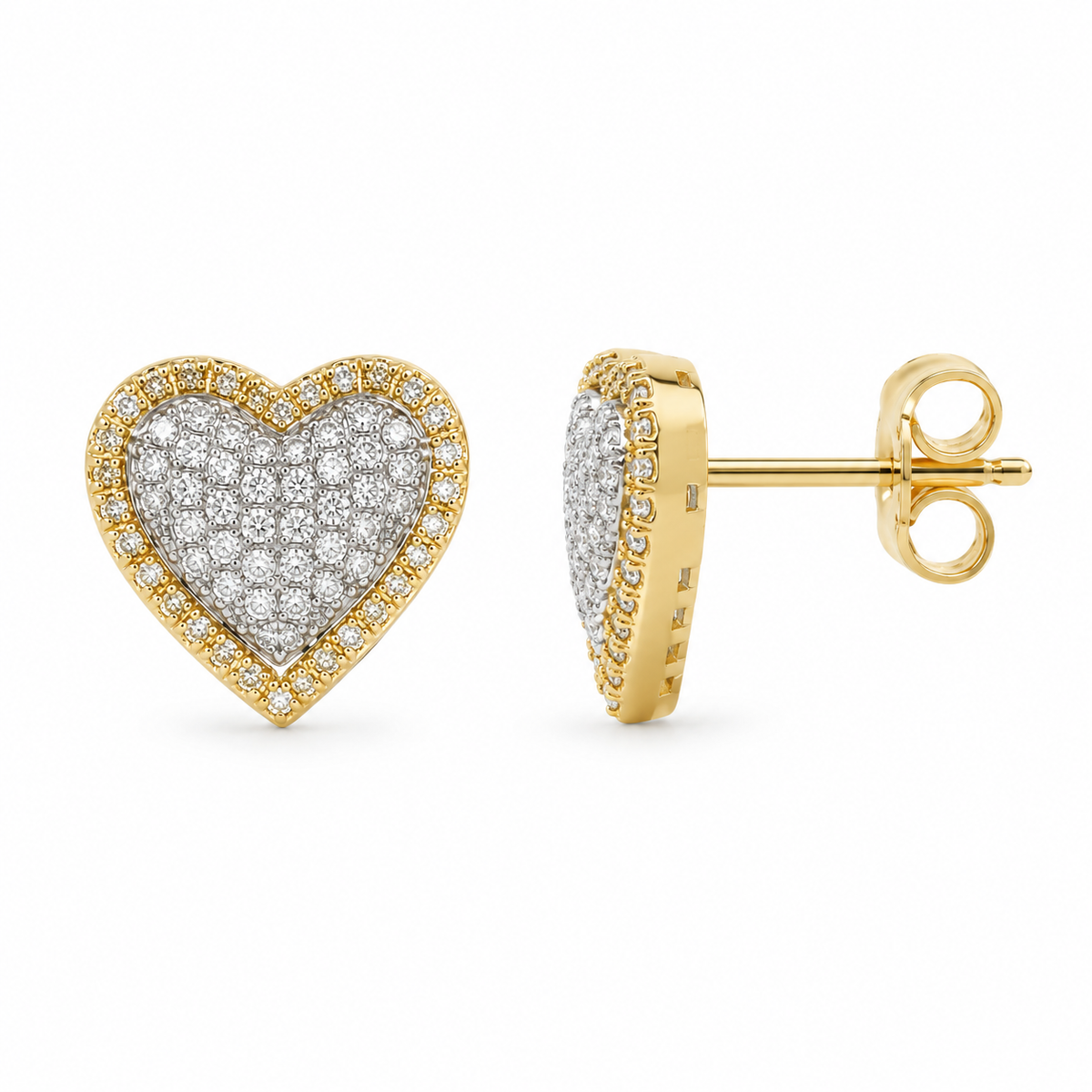 10K Gold Diamond Halo Heart Earrings - side view