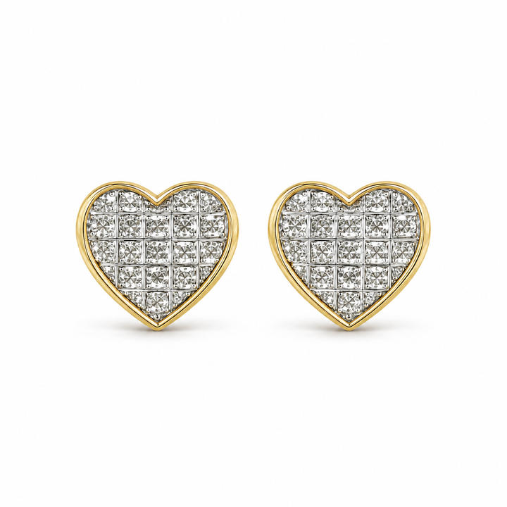 10K Gold Diamond Heart Domed Earrings (Screwback) 7.5mm — 10K real gold jewelry from STF Diamonds, Los Angeles