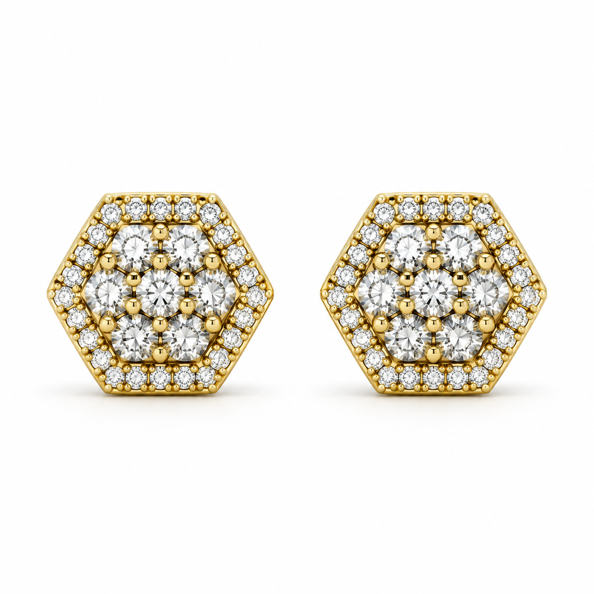 10K Gold Diamond Hexagon Earrings - front view