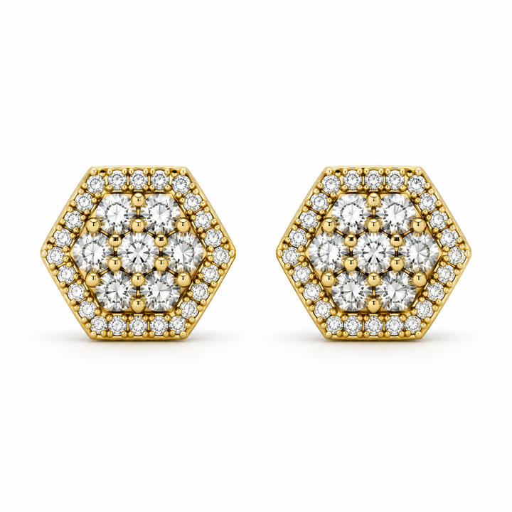 10K Gold Diamond Hexagon Earrings - front view