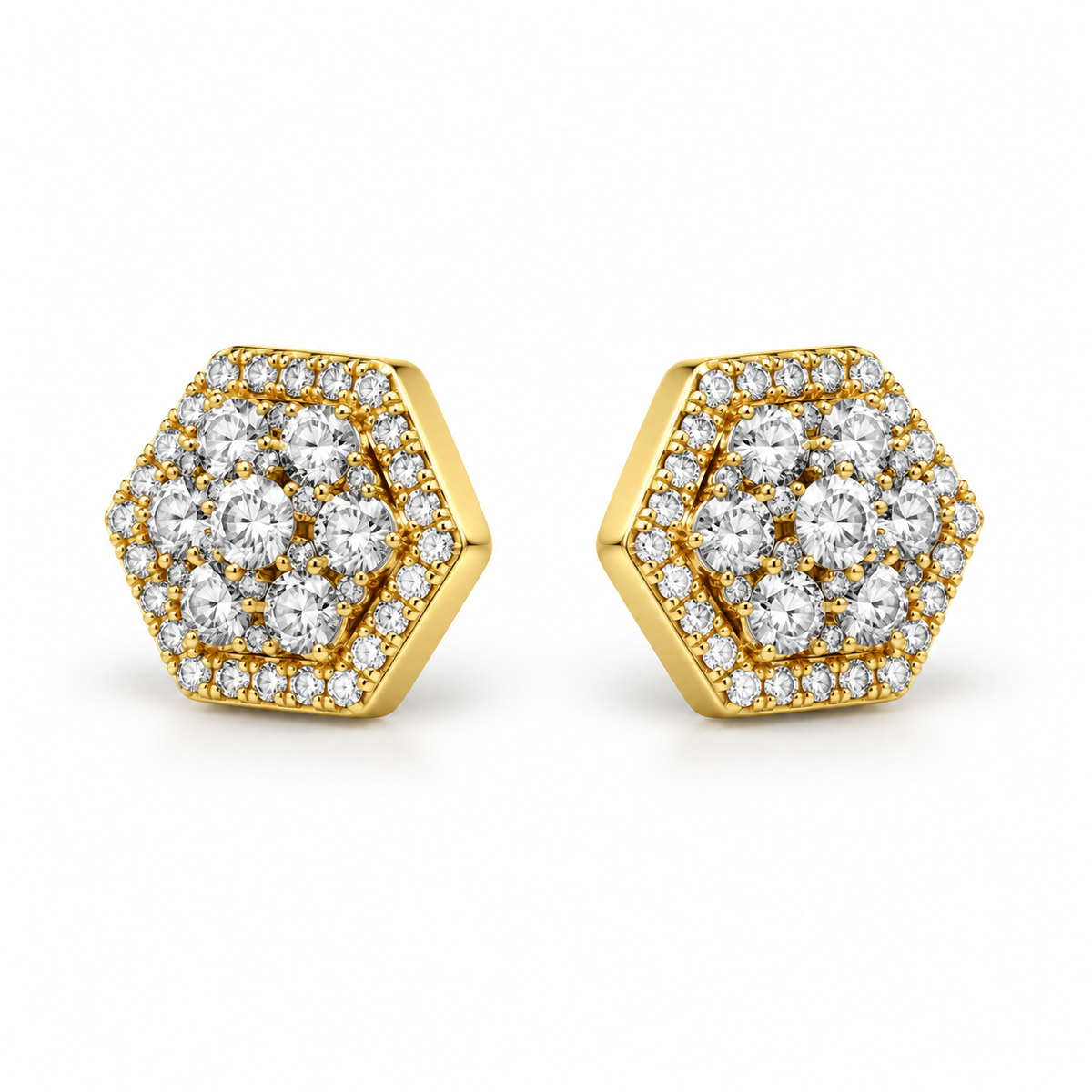 10K Gold Diamond Hexagon Earrings - 45 degree view
