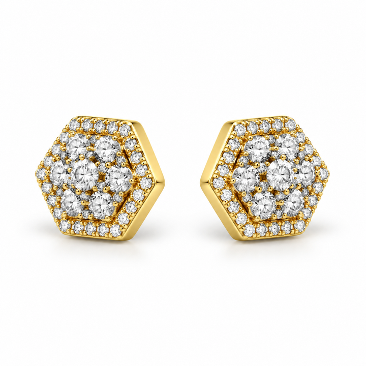 10K Gold Diamond Hexagon Earrings - front view