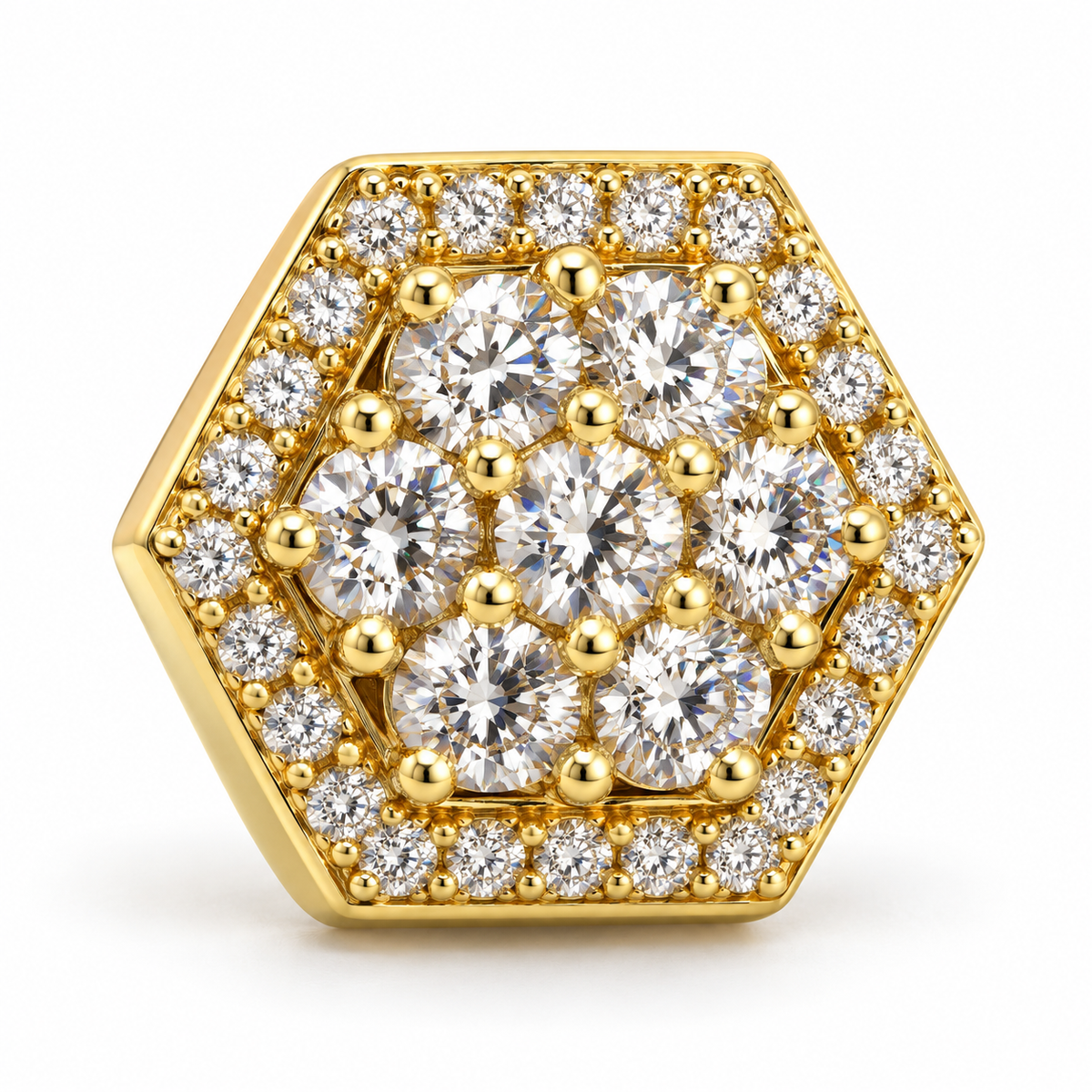 10K Gold Diamond Hexagon Earrings - macro detail