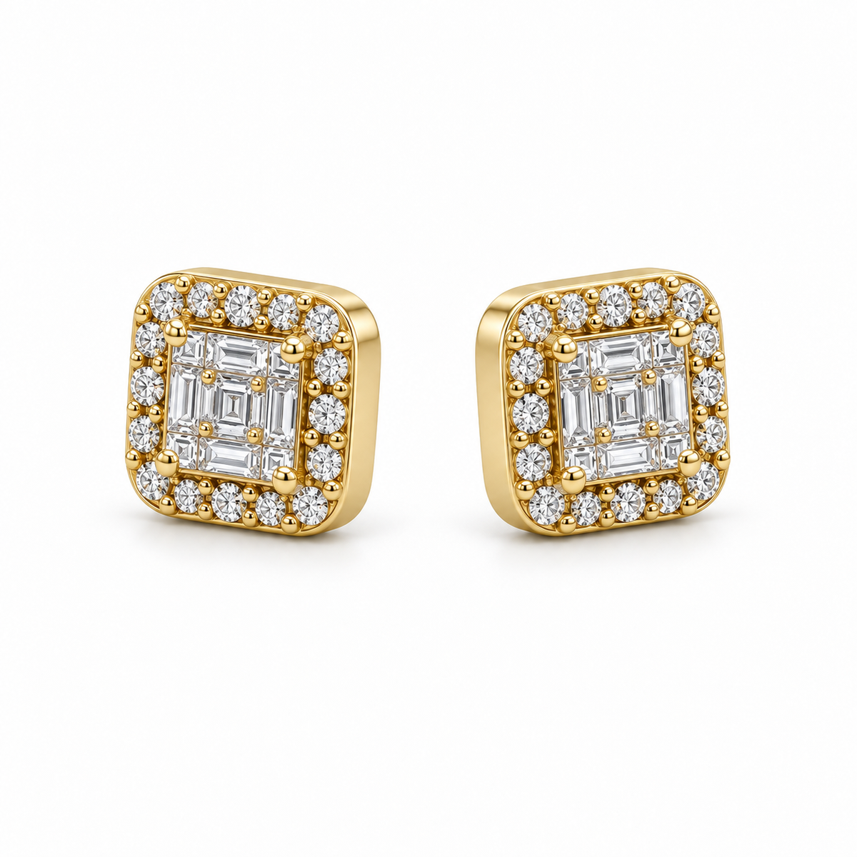 10K Gold Diamond Maison Square Earrings (M) - 45 degree view