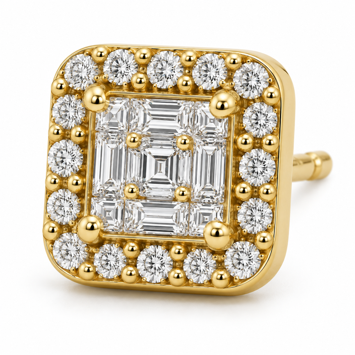 10K Gold Diamond Maison Square Earrings (M) - macro detail