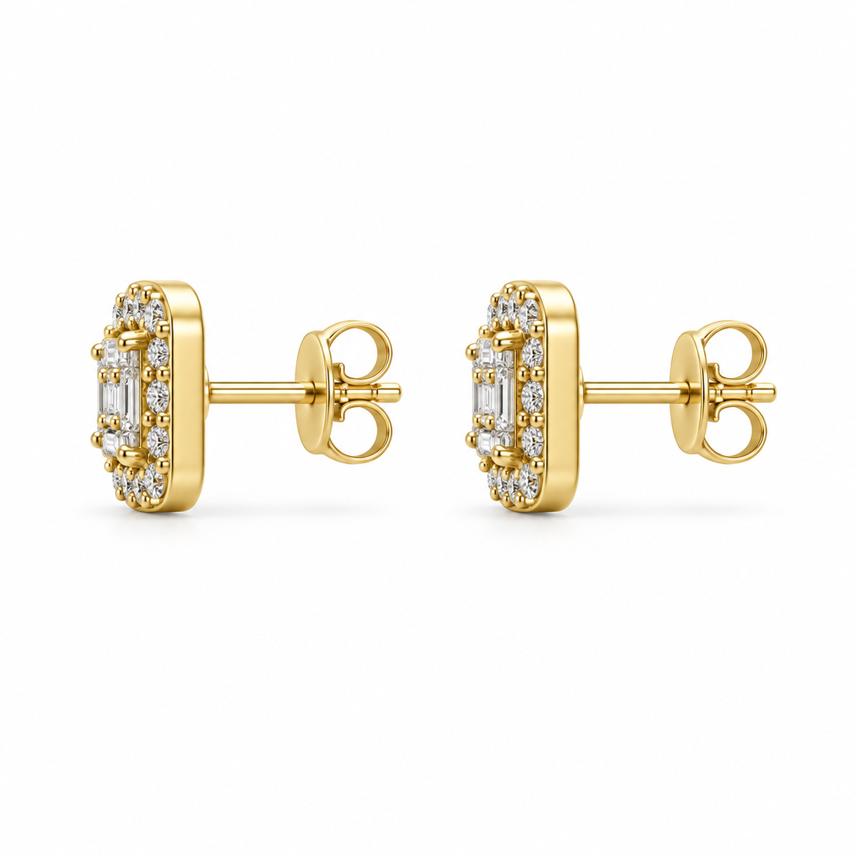 10K Gold Diamond Maison Square Earrings (M) - side view