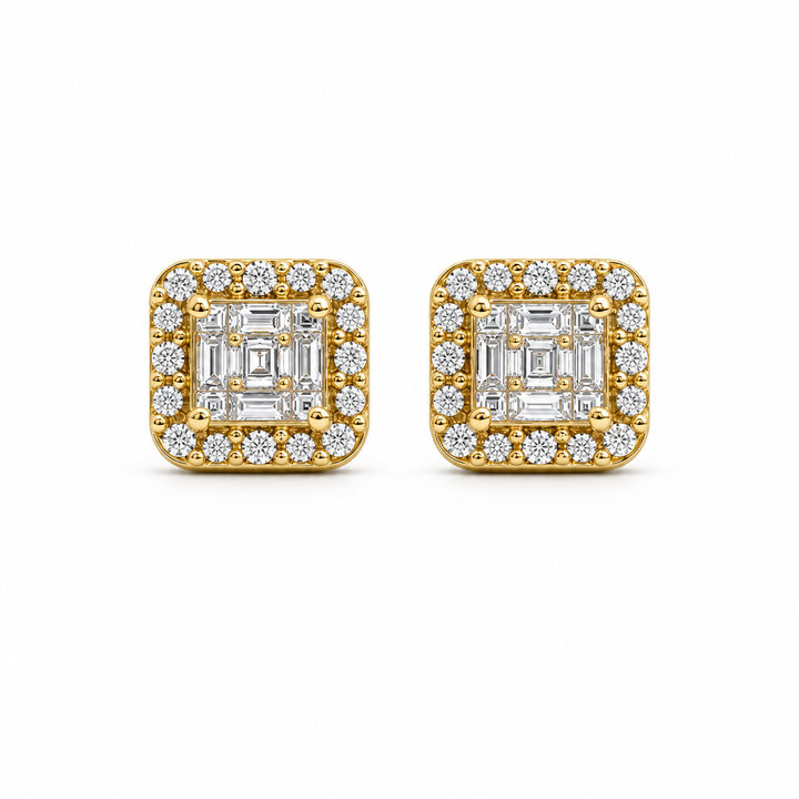 10K Gold Diamond Maison Square Earrings (S) — 10K real gold jewelry from STF Diamonds, Los Angeles