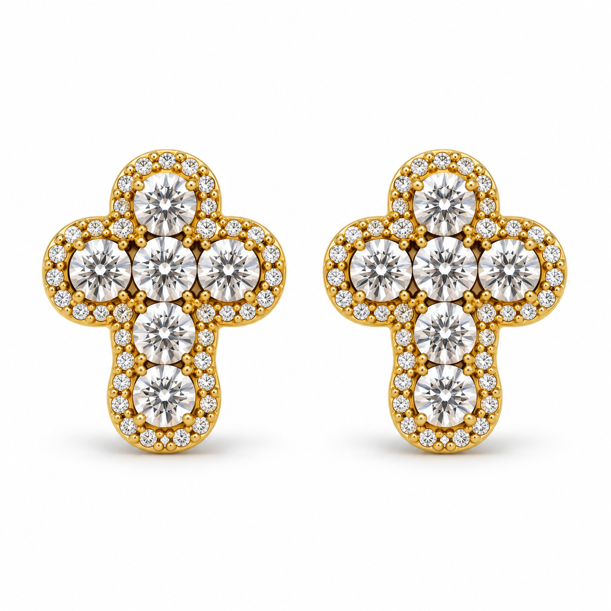 10K Gold Diamond Modern Cross Earrings - front view