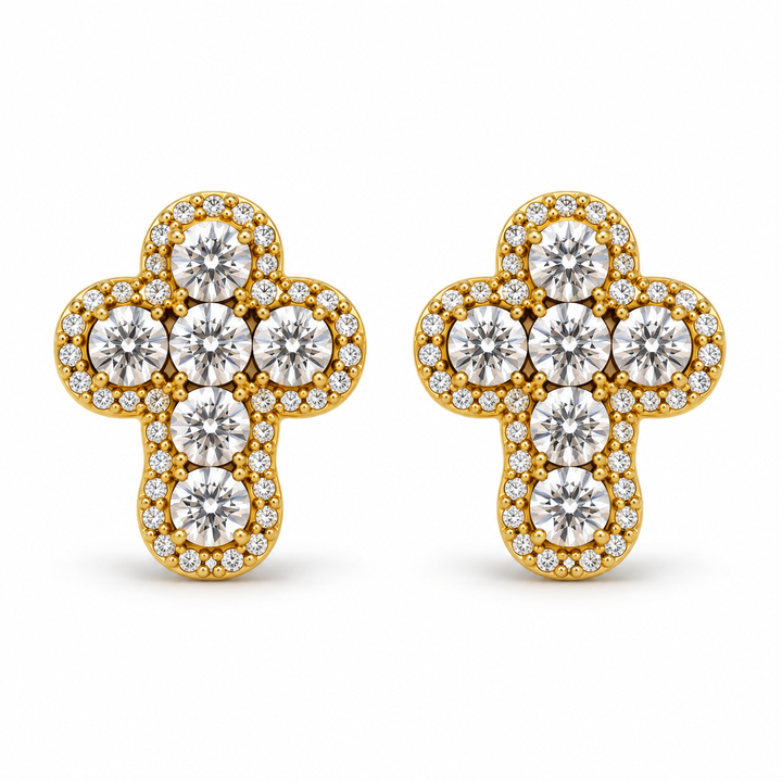 10K Gold Diamond Modern Cross Earrings - front view