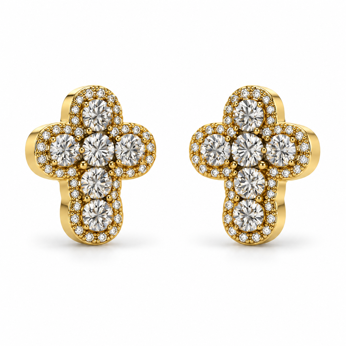 10K Gold Diamond Modern Cross Earrings - 45 degree view