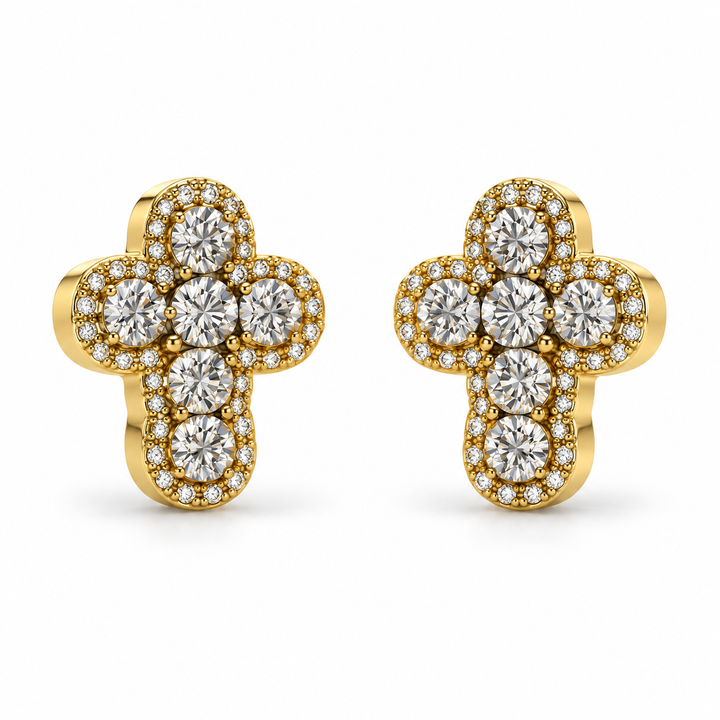 10K Gold Diamond Modern Cross Earrings - front view