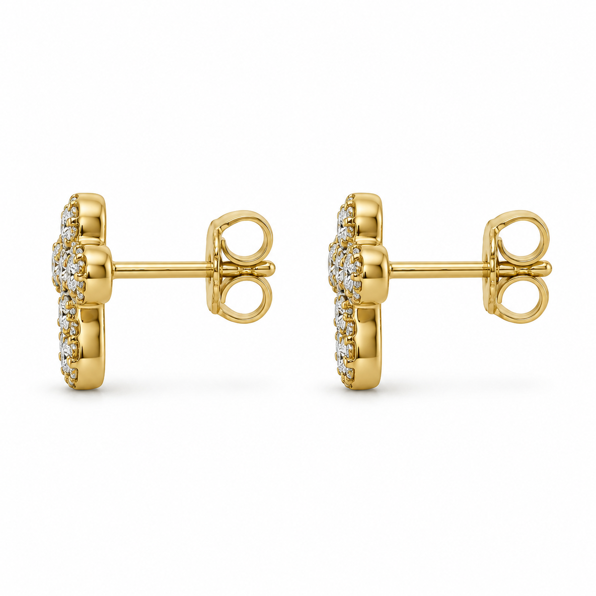 10K Gold Diamond Modern Cross Earrings - side view