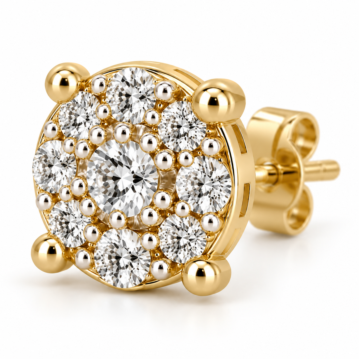 10K Gold Diamond Point Orbit Earrings (S) - macro detail