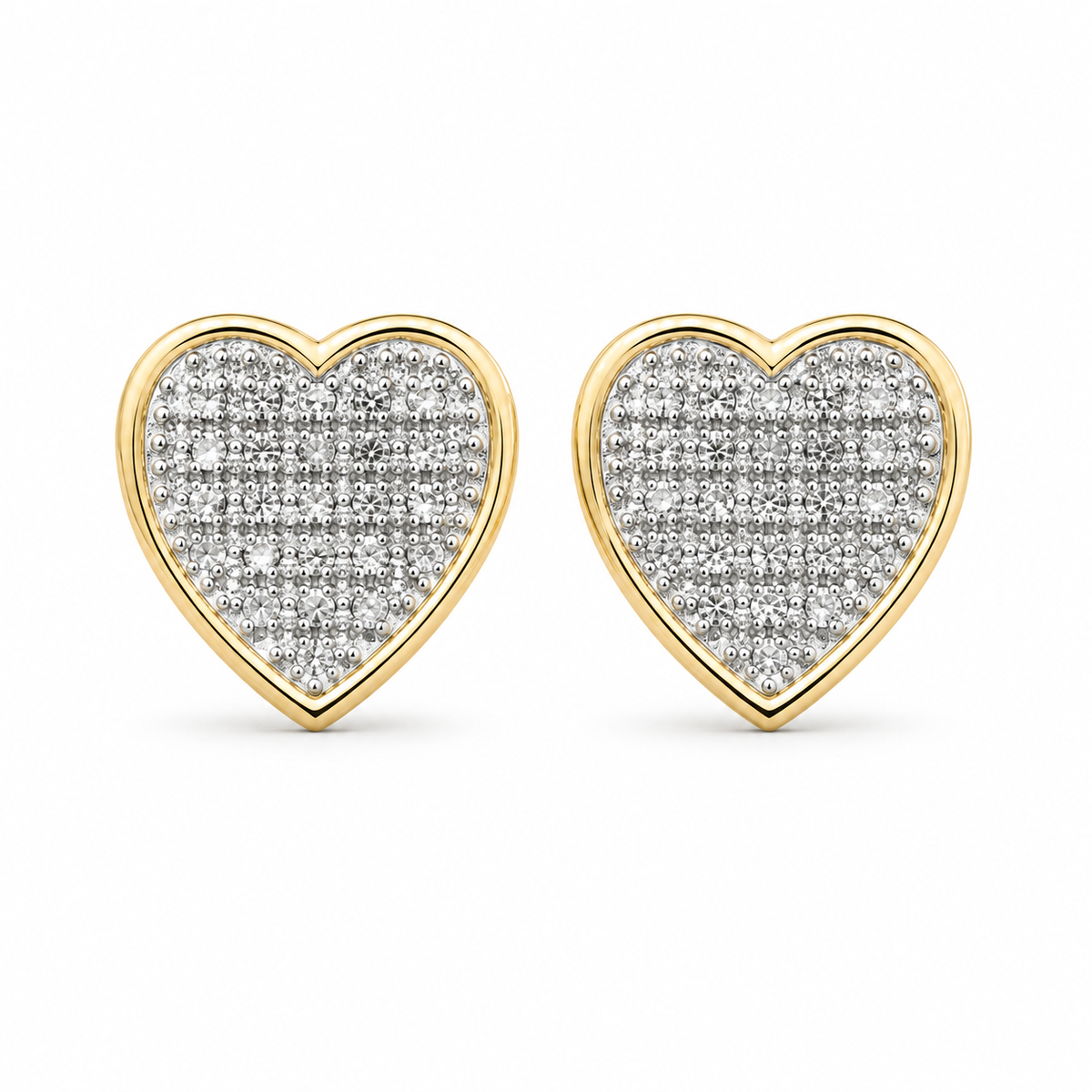 10K Gold Diamond Pointed Heart Earrings (Screwback) 11mm - front view