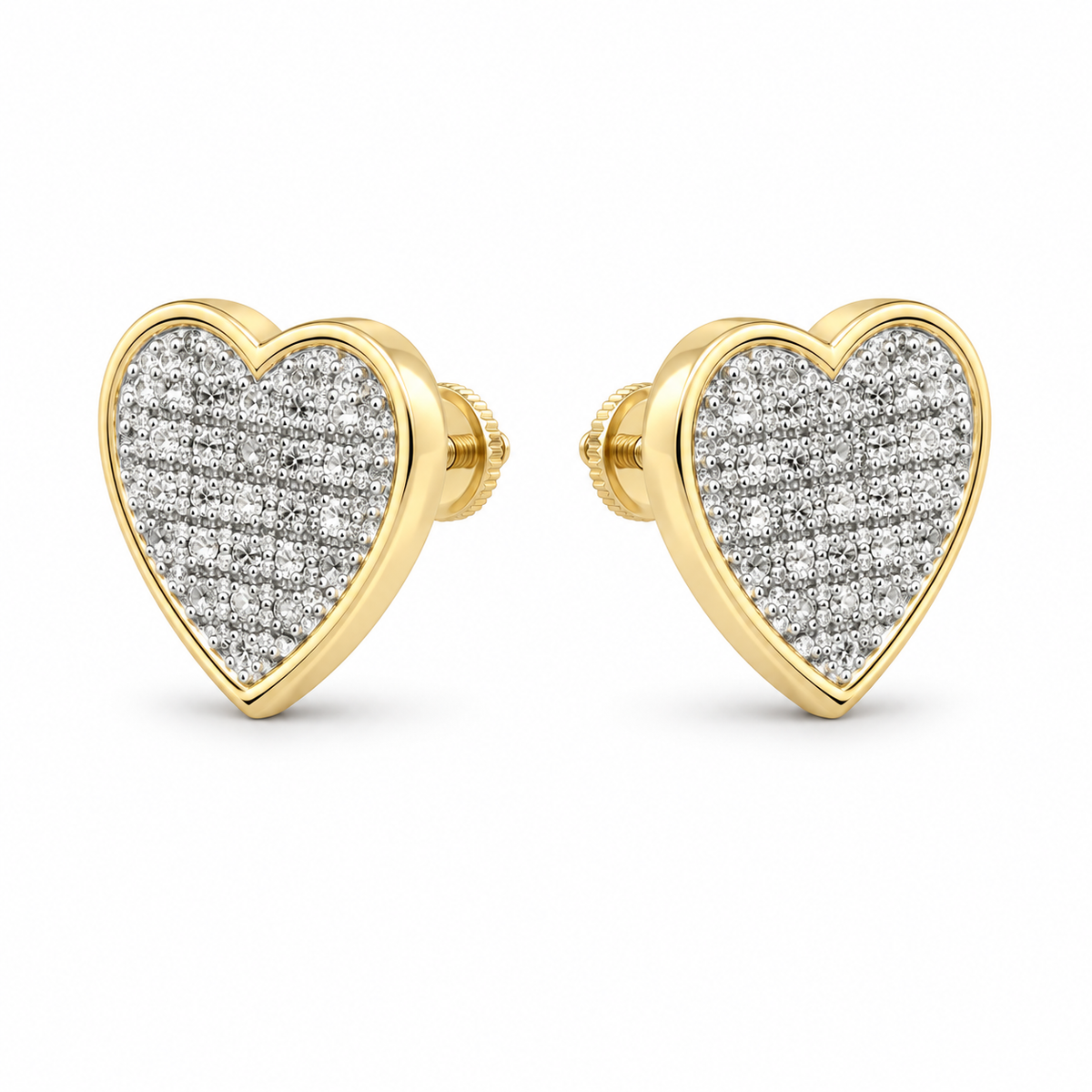 10K Gold Diamond Pointed Heart Earrings (Screwback) 11mm - 45 degree view