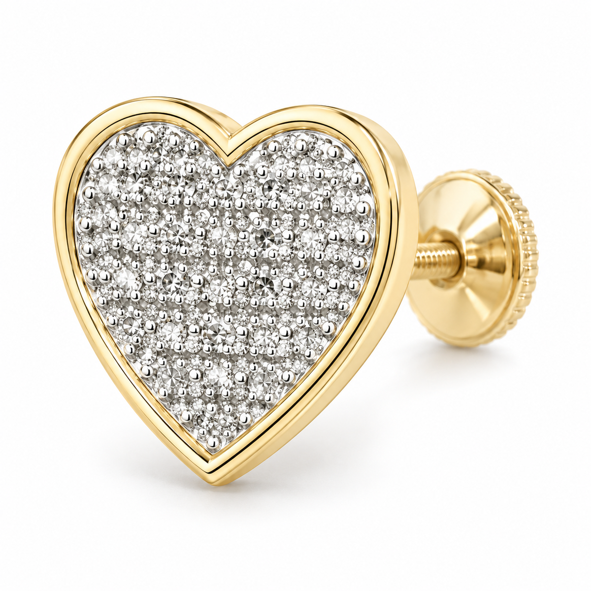10K Gold Diamond Pointed Heart Earrings (Screwback) 11mm - macro detail