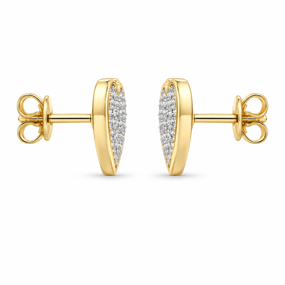 10K Gold Diamond Pointed Heart Earrings (Screwback) 11mm - side view