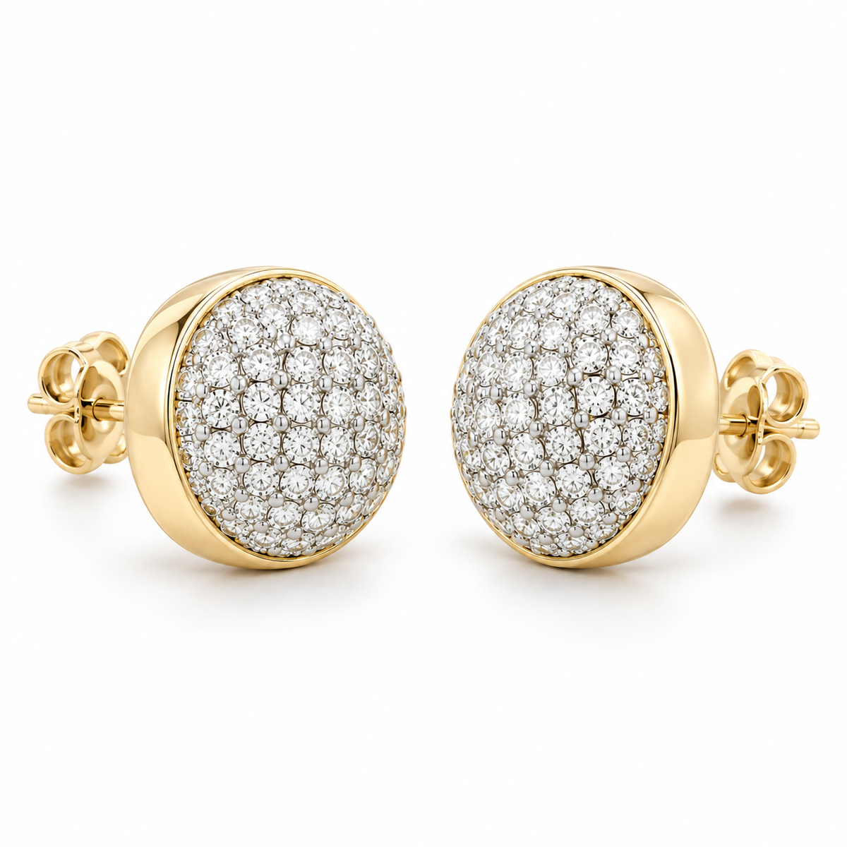 10K Gold Diamond Round Domed Earrings - 45 degree view