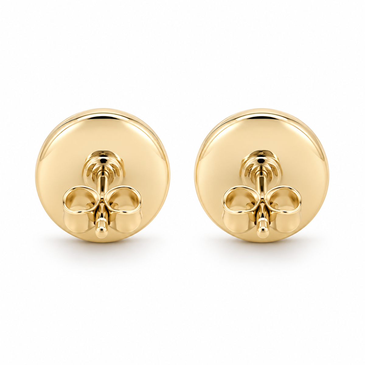 10K Gold Diamond Round Domed Earrings - back view
