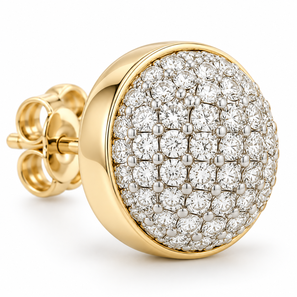 10K Gold Diamond Round Domed Earrings - macro detail