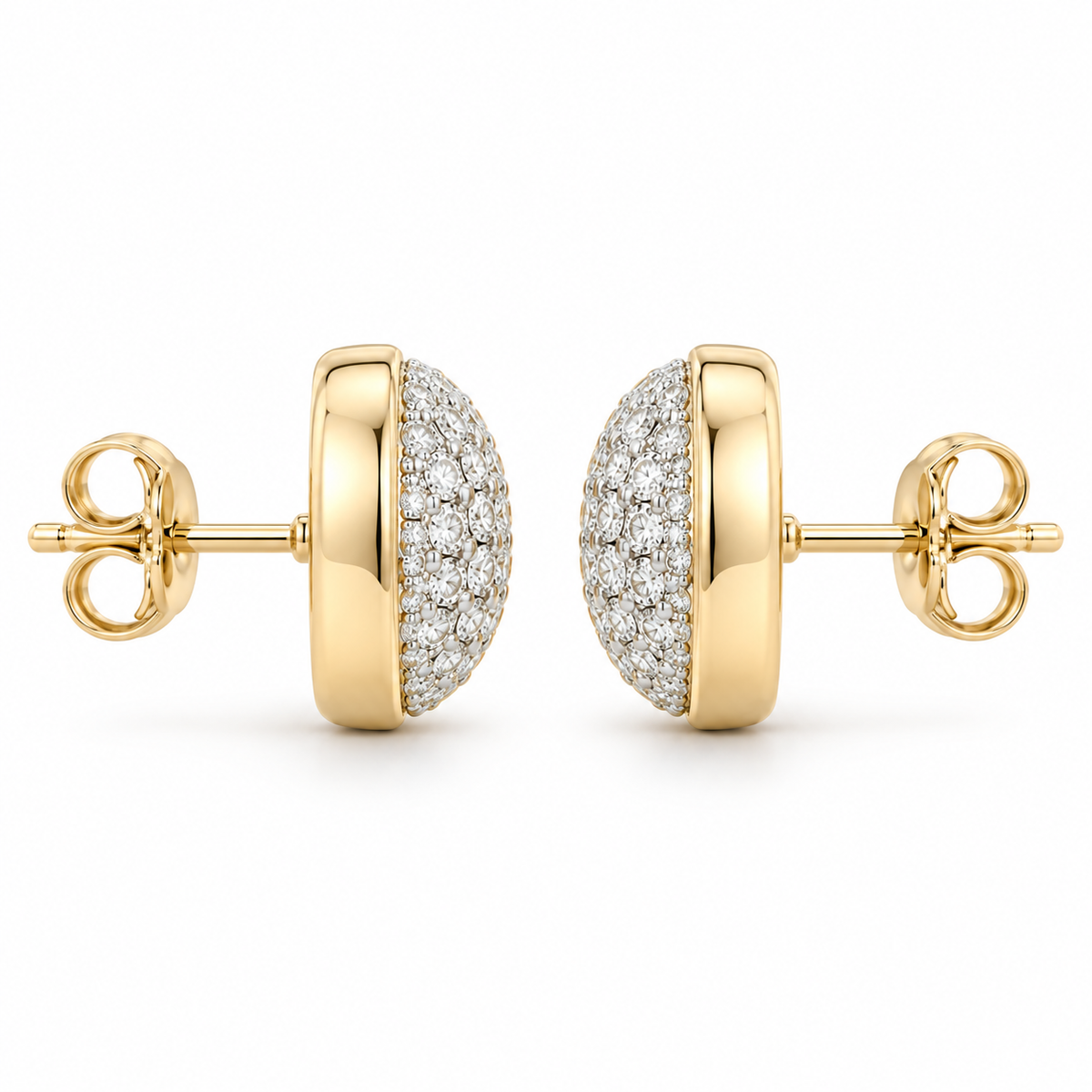 10K Gold Diamond Round Domed Earrings - side view