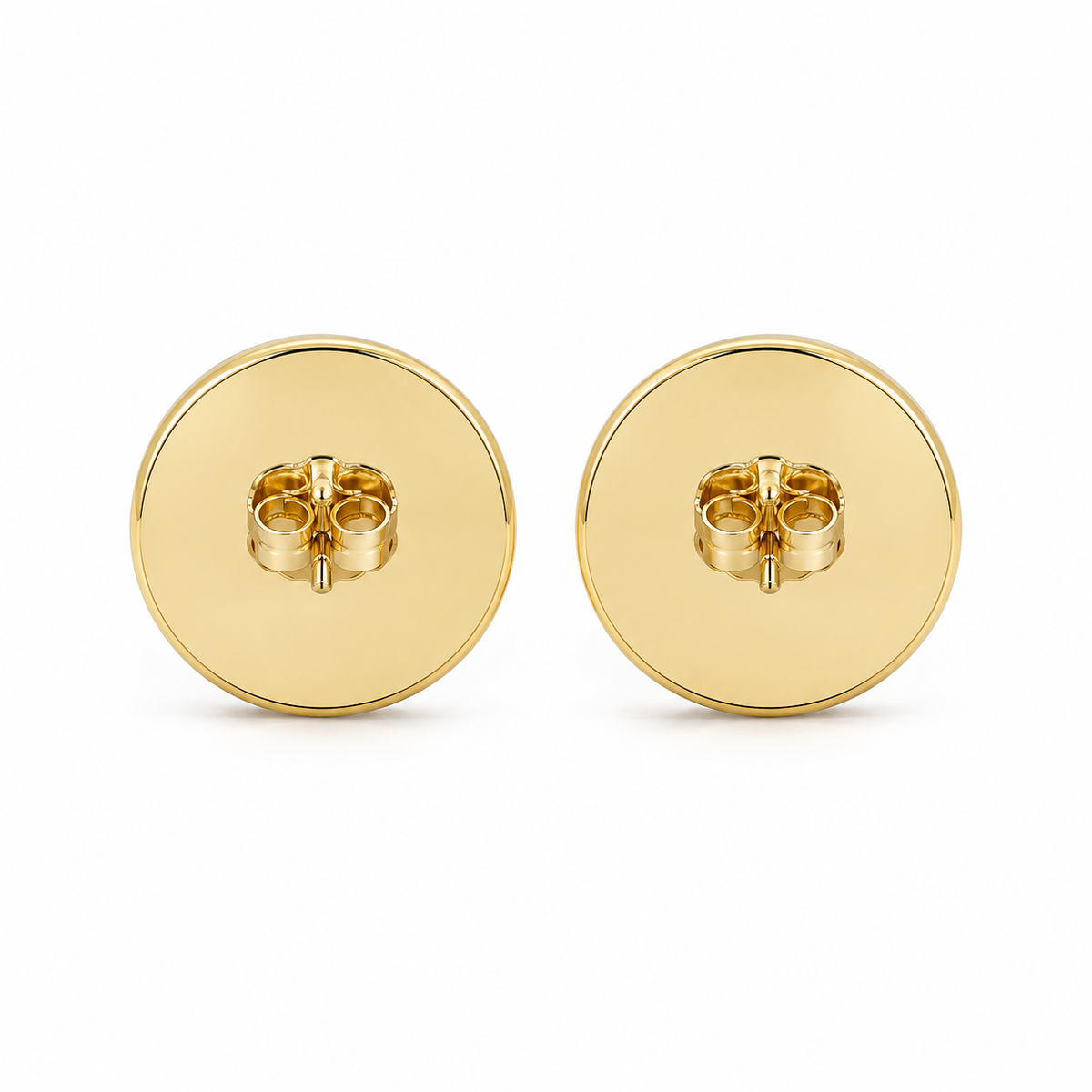 10K Gold Diamond Round Flat Earrings (Screwback) 12.5mm - back view
