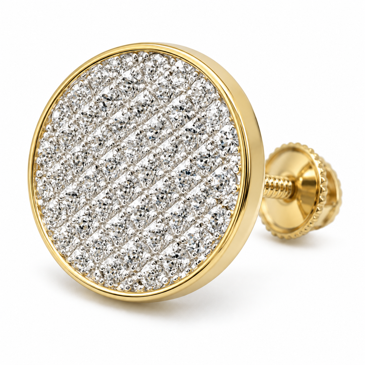 10K Gold Diamond Round Flat Earrings (Screwback) 12.5mm - macro detail