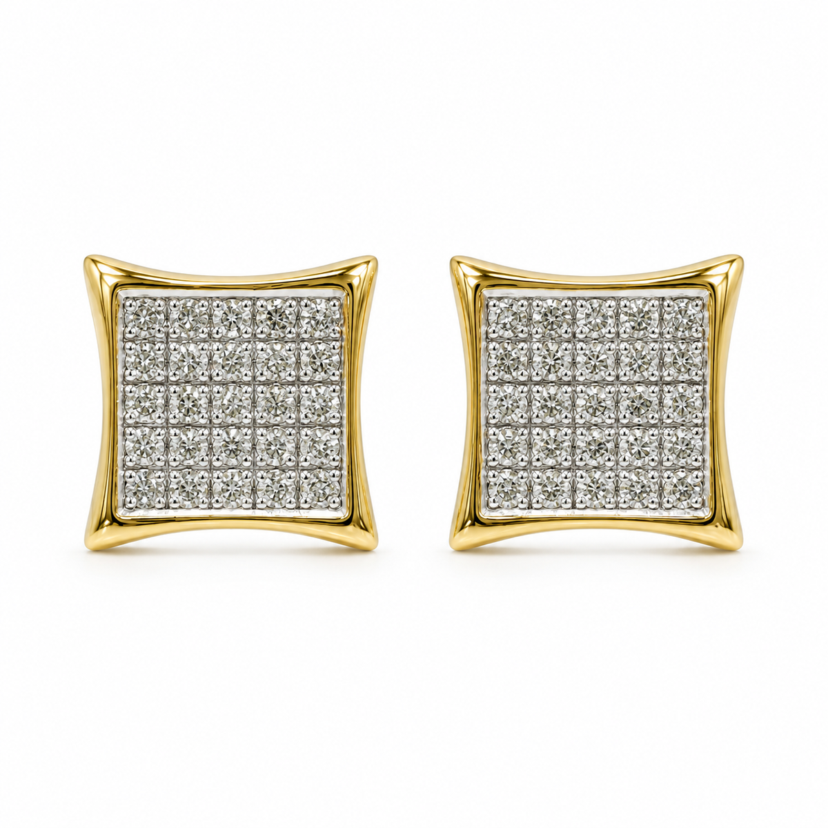 10K Gold Diamond Square Prong Earrings - front view