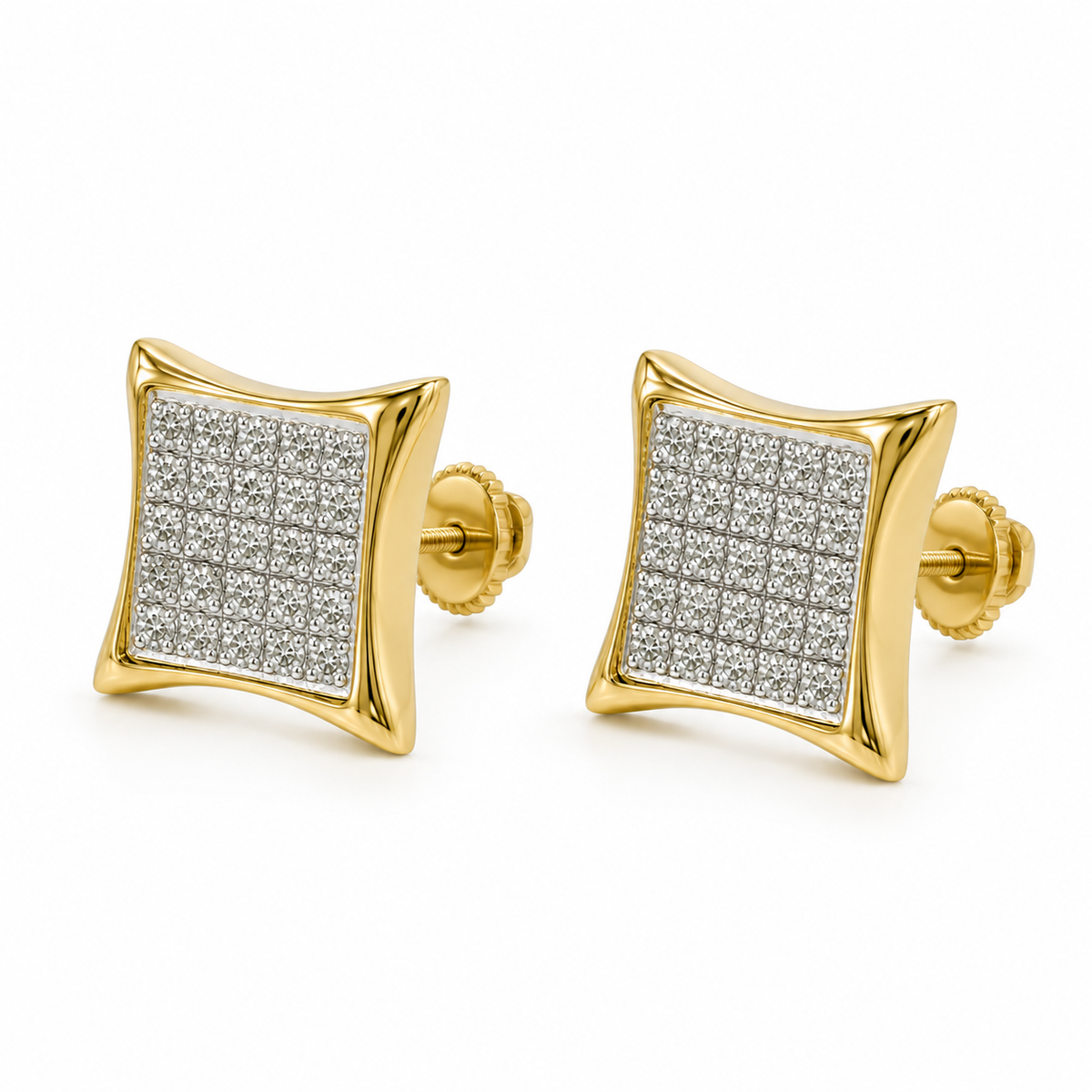 10K Gold Diamond Square Prong Earrings - 45 degree view