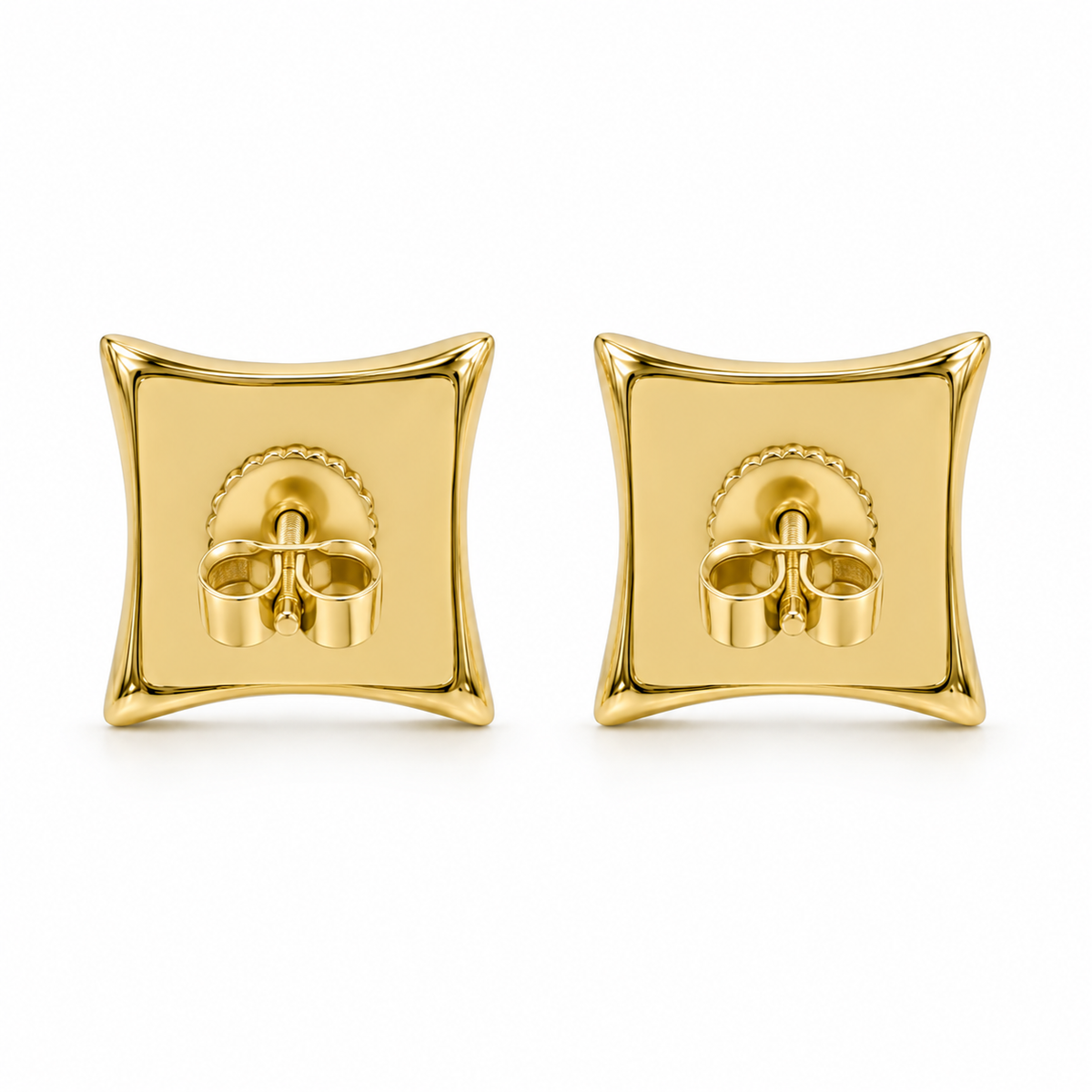 10K Gold Diamond Square Prong Earrings - back view