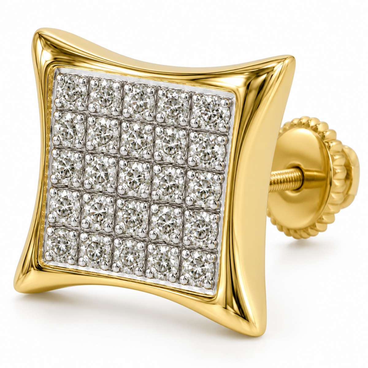 10K Gold Diamond Square Prong Earrings - macro detail