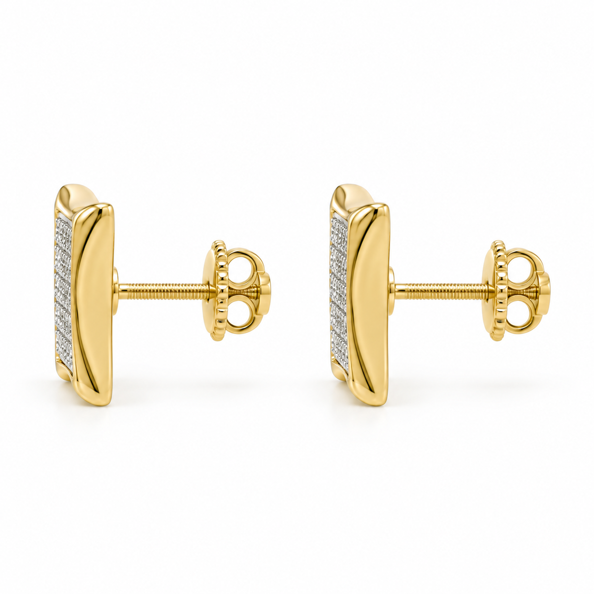 10K Gold Diamond Square Prong Earrings - side view