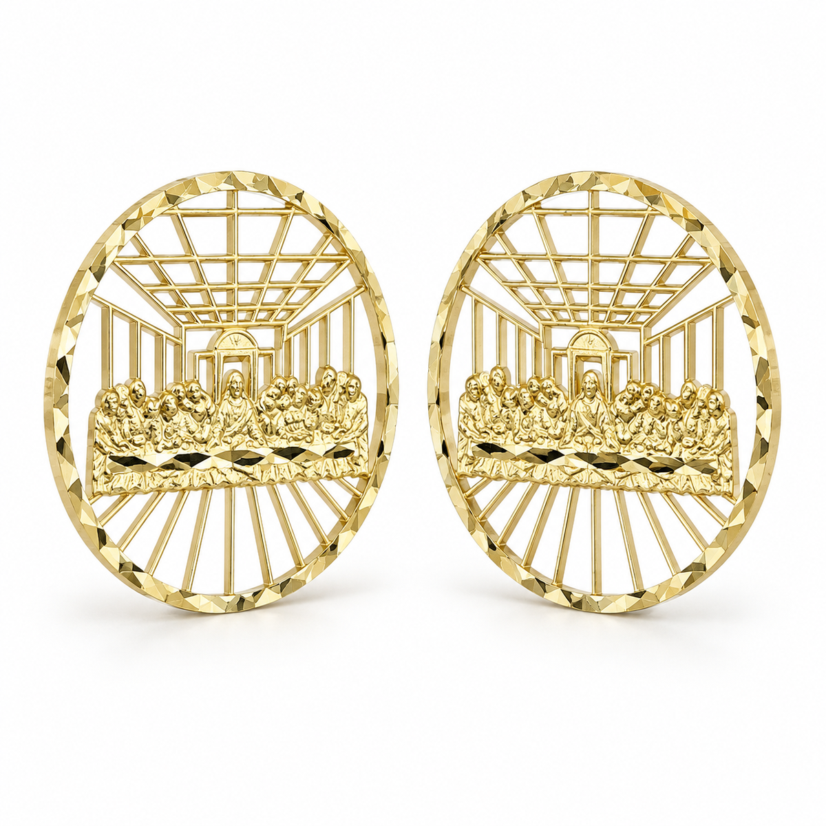 10K Gold Light Weight Last Supper Earrings - side view